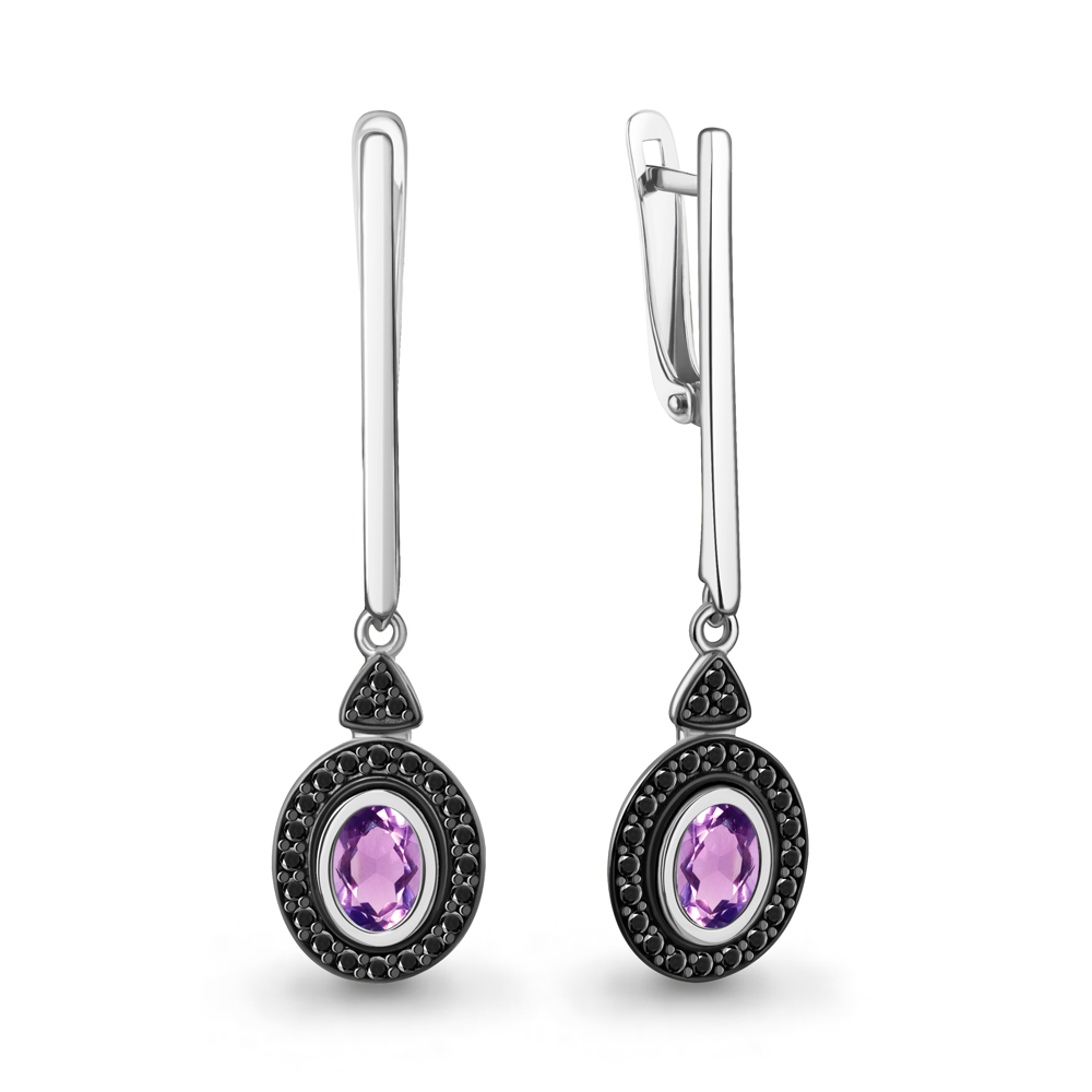 45031804Ч Серьги из Серебра с аметистами, нанокристаллами
