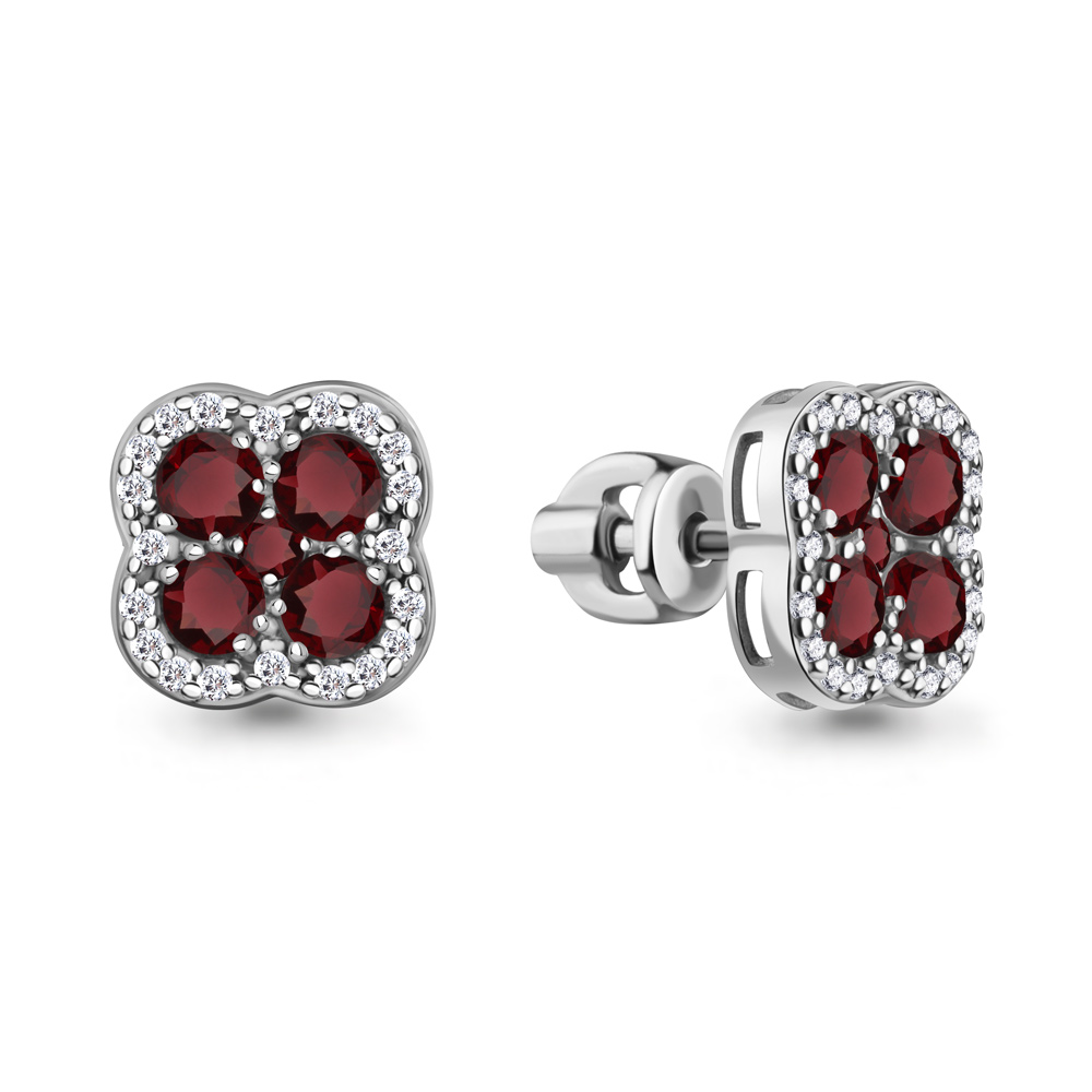 45032203А Серьги из Серебра с гранатами, фианитами