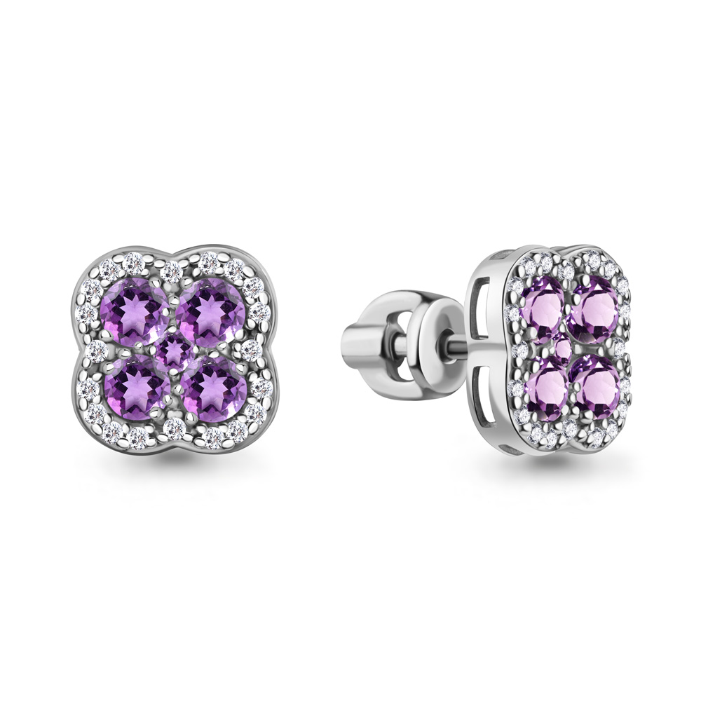 45032204А Серьги из Серебра с аметистами, фианитами