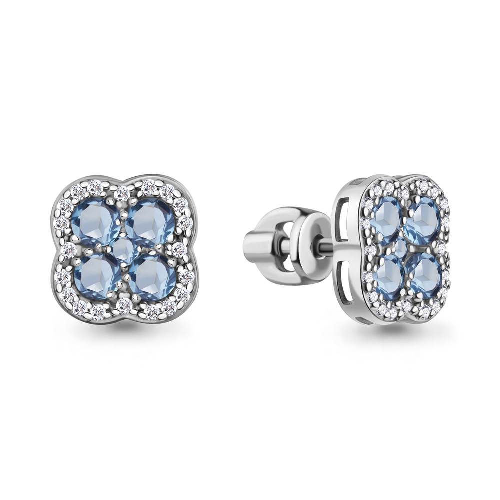 45032205А Серьги из Серебра с топазами свисс блю, фианитами