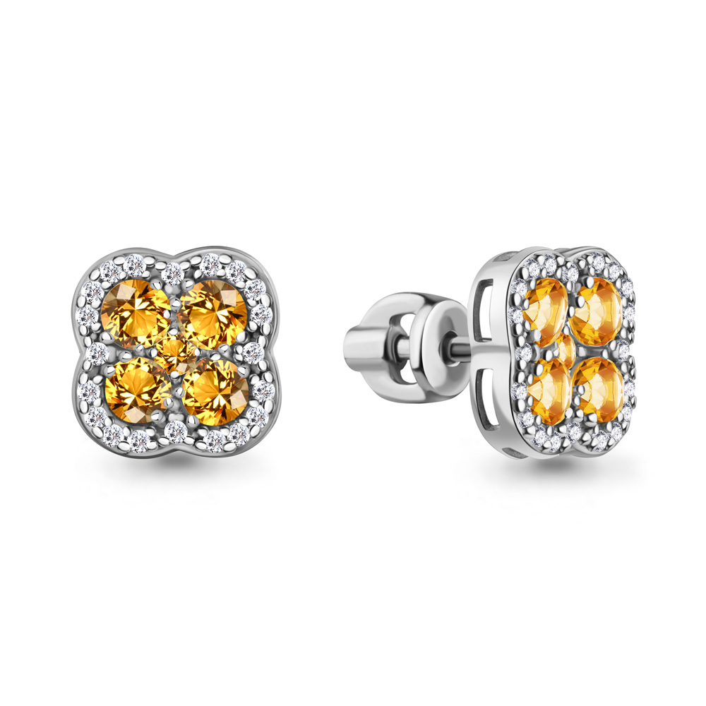 45032206А Серьги из Серебра с фианитами, цитринами