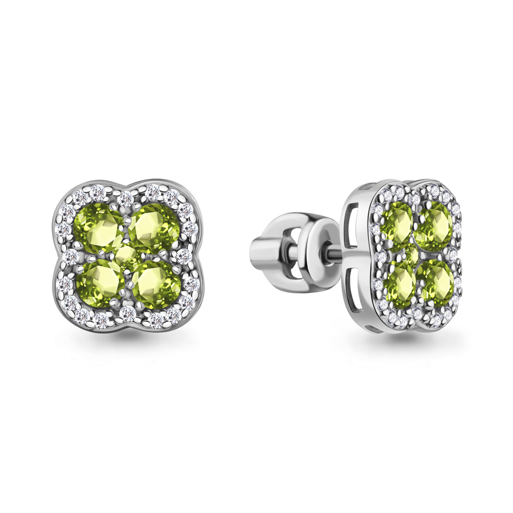 45032207А Серьги из Серебра с фианитами, хризолитами