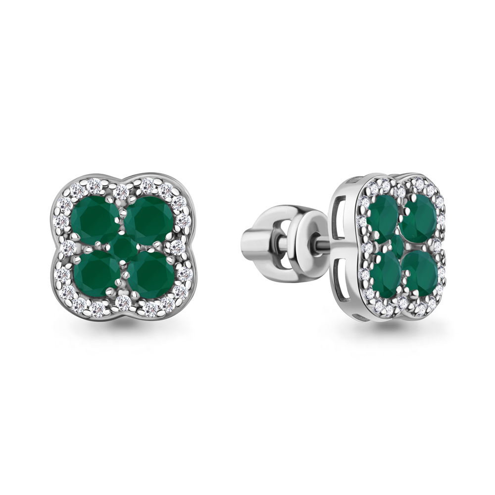 45032209А Серьги из Серебра с агатами, фианитами