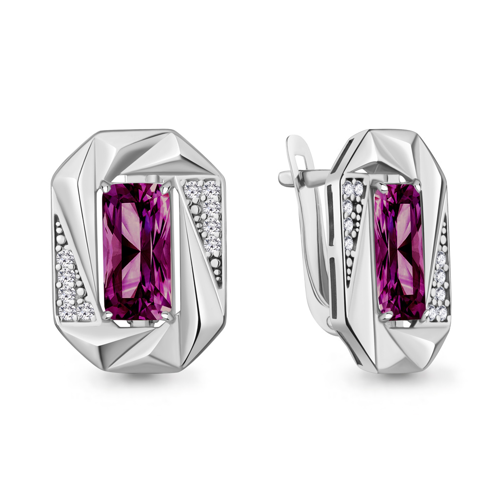 45032484А Серьги из Серебра с наноаметистами иск., фианитами