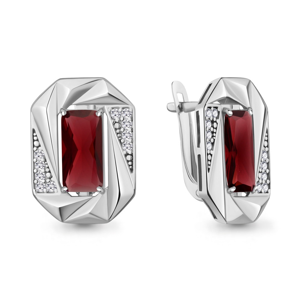 45032485А Серьги из Серебра с наногранатами, фианитами