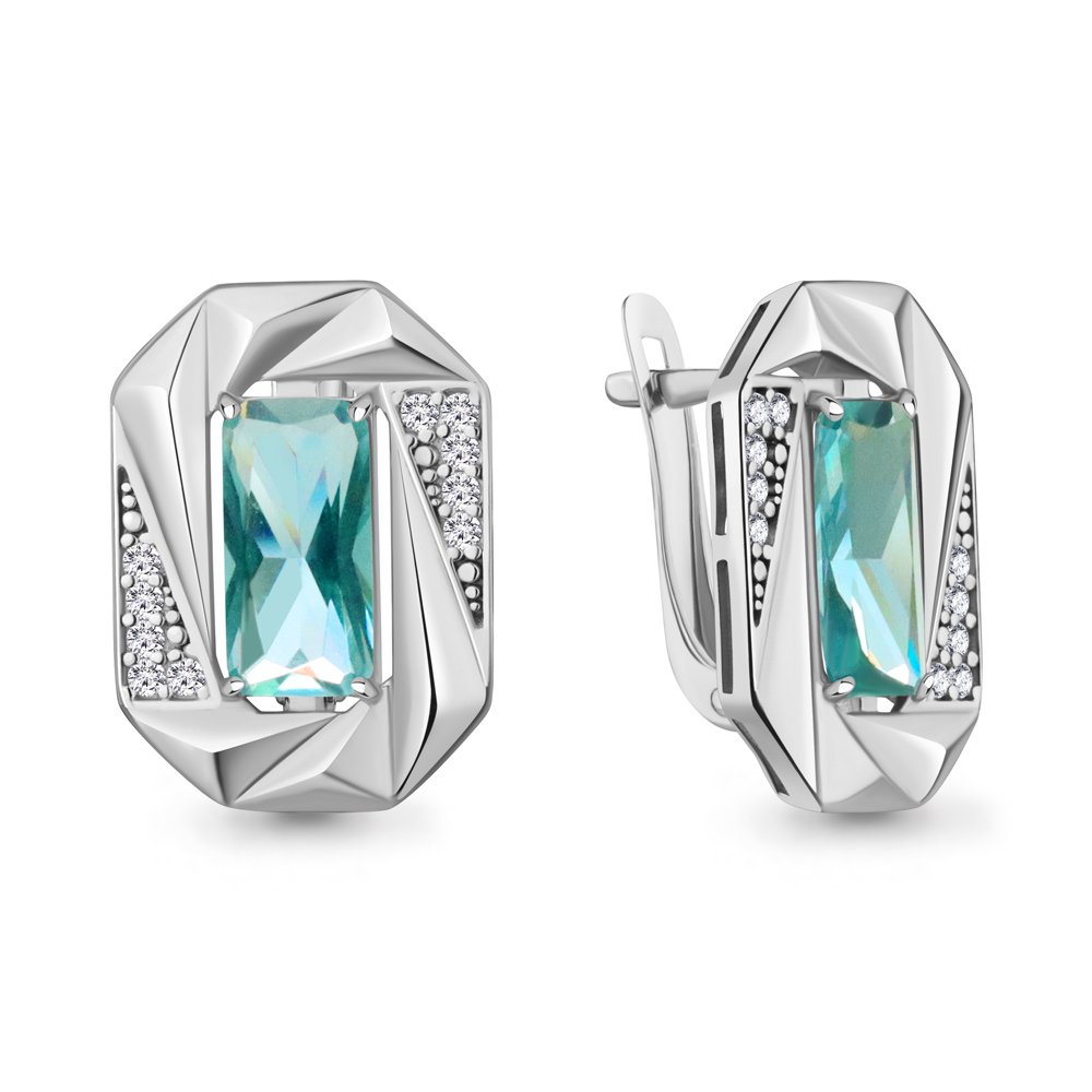 45032488А Серьги из Серебра с нанотурмалинами иск., фианитами