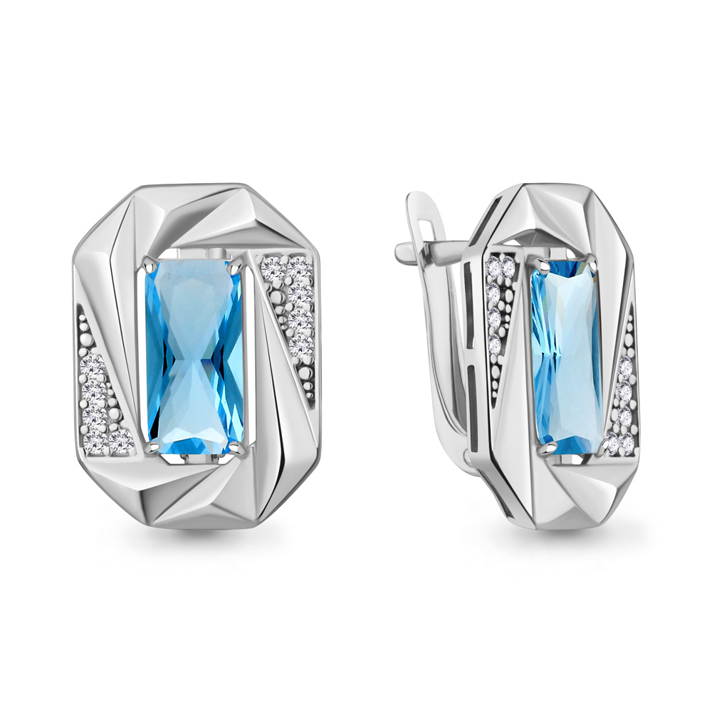 45032492А Серьги из Серебра с нанотопазами свисс, фианитами