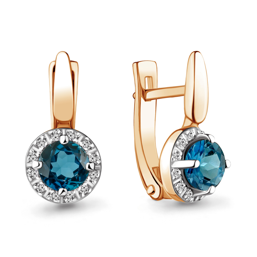 45032608 Серьги из Золота с топазами лондон блю, фианитами