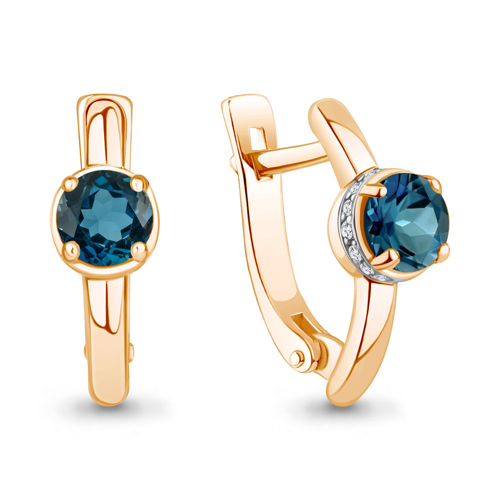 45033008 Серьги из Золота с топазами лондон блю, фианитами