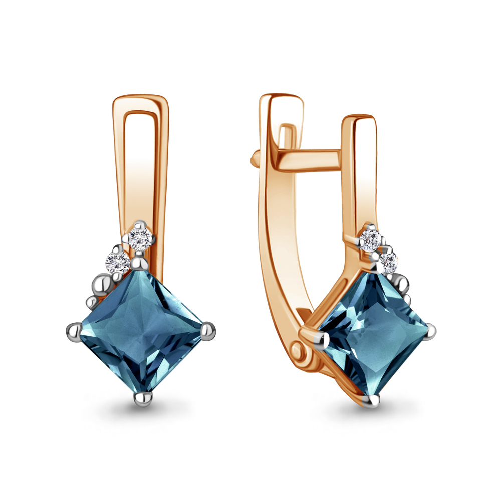 45033308 Серьги из Золота с топазами лондон блю, фианитами