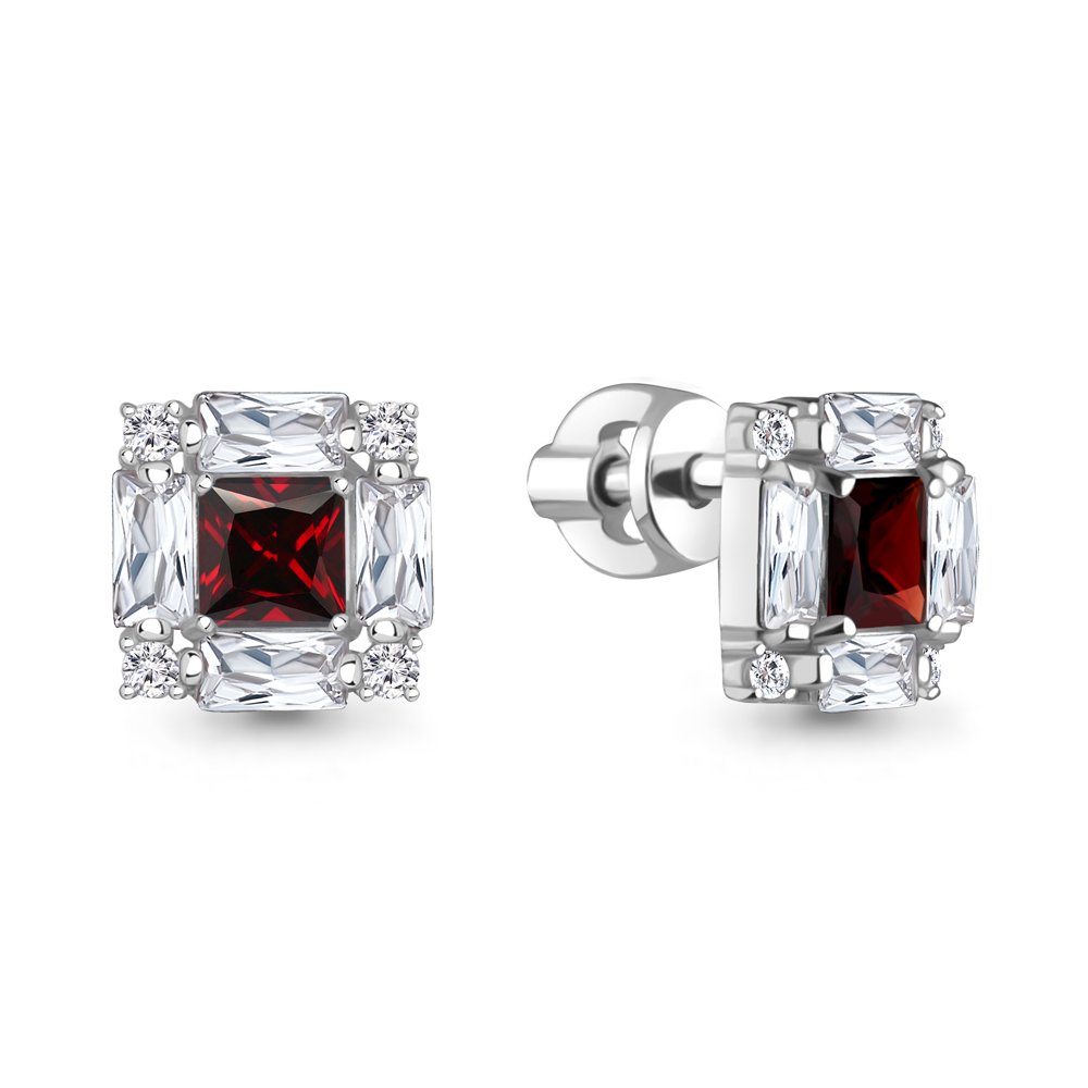 45033903А Серьги из Серебра с гранатами, фианитами