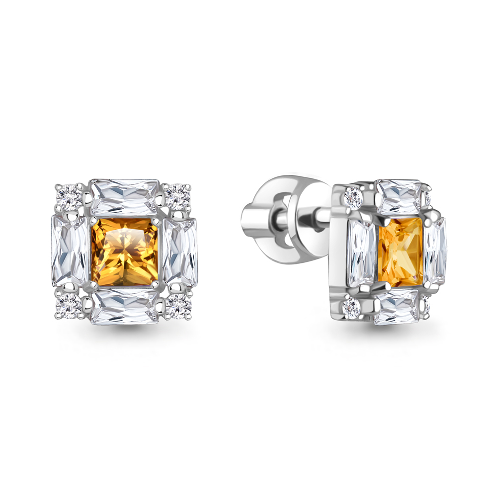 45033906А Серьги из Серебра с фианитами, цитринами