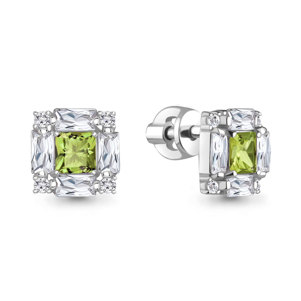 45033907А Серьги из Серебра с фианитами, хризолитами