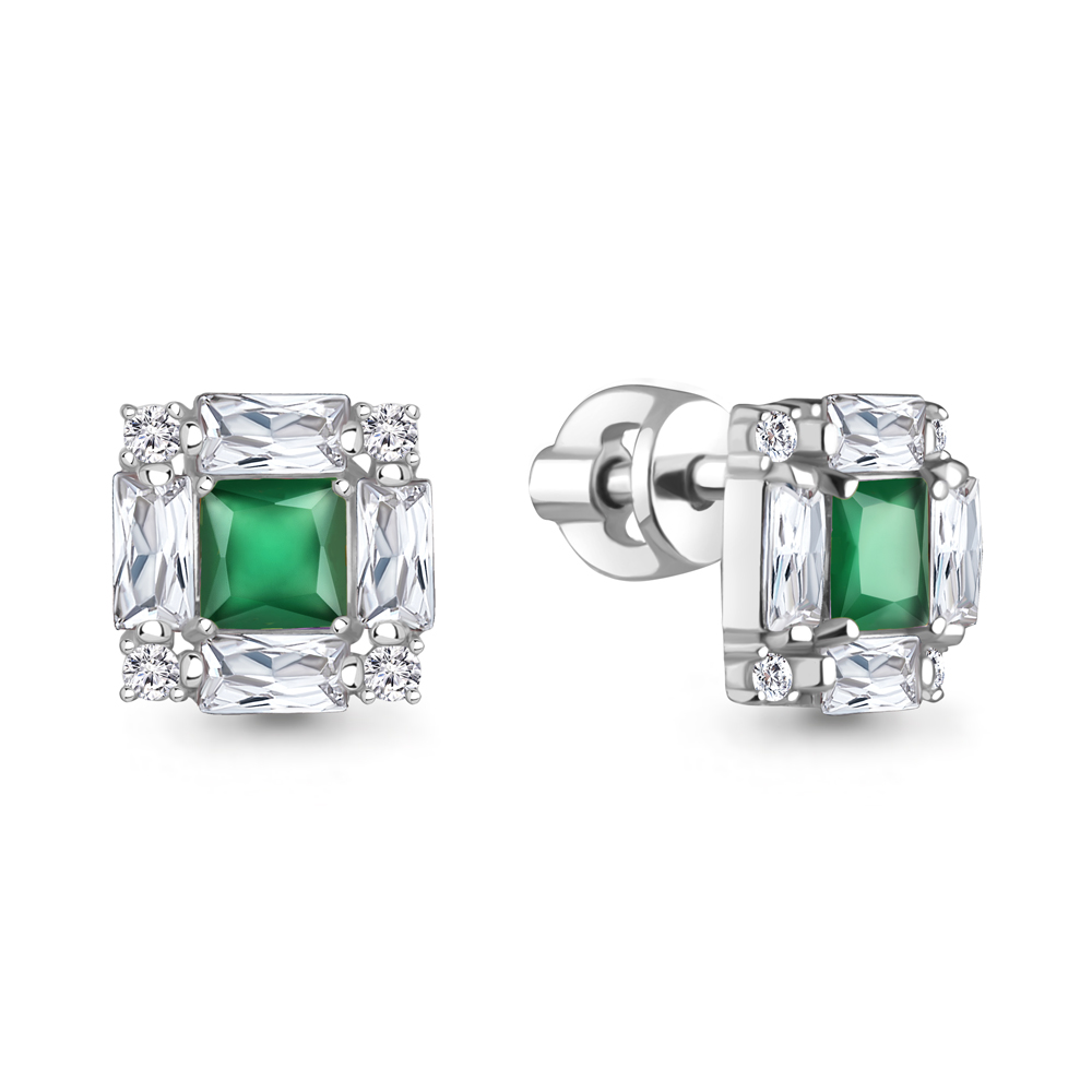 45033909А Серьги из Серебра с агатами, фианитами