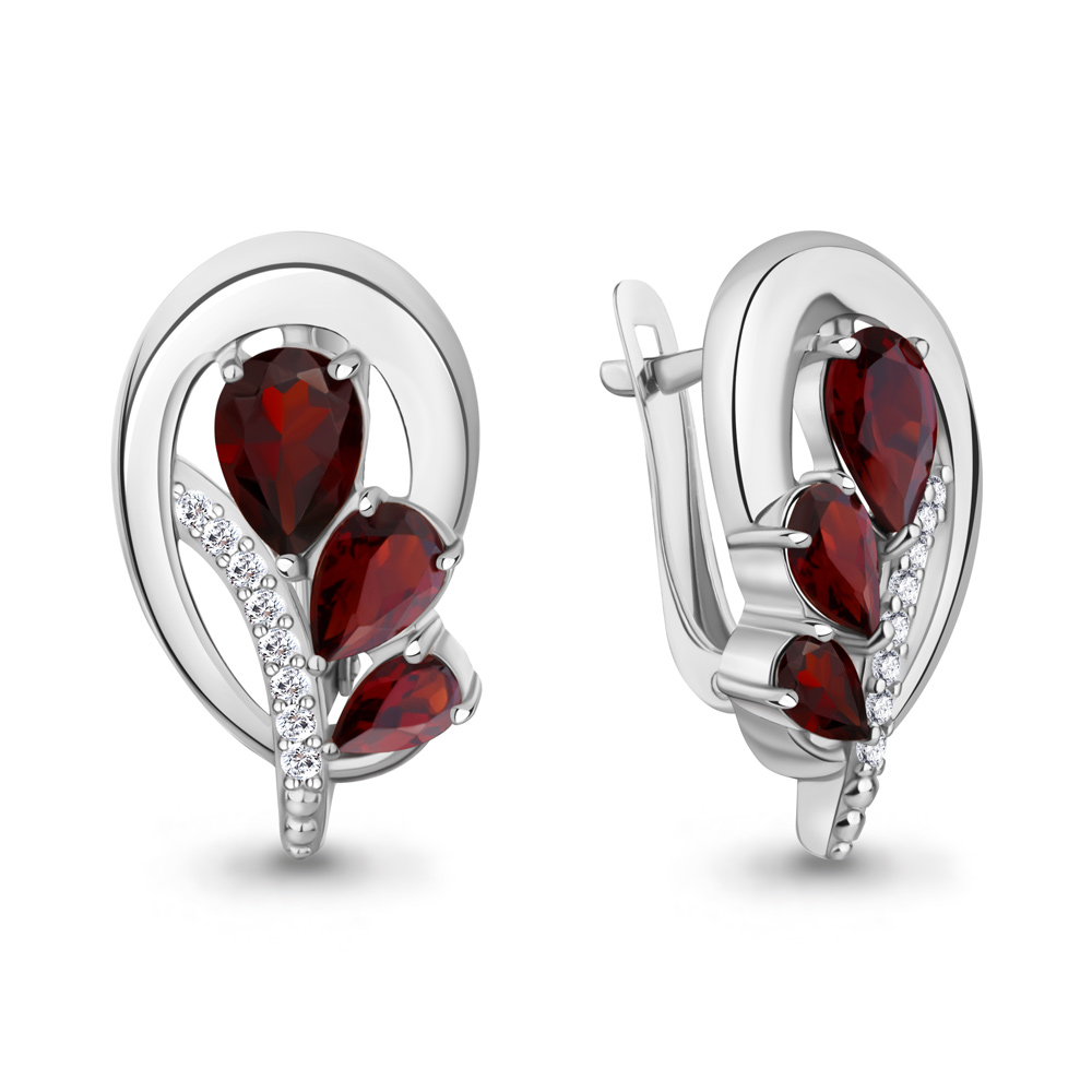 45035503А Серьги из Серебра с гранатами, фианитами