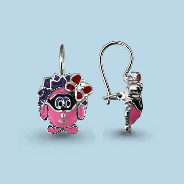 45141А Серьги из Серебра с фианитами, эмалью из коллекции "Happy"