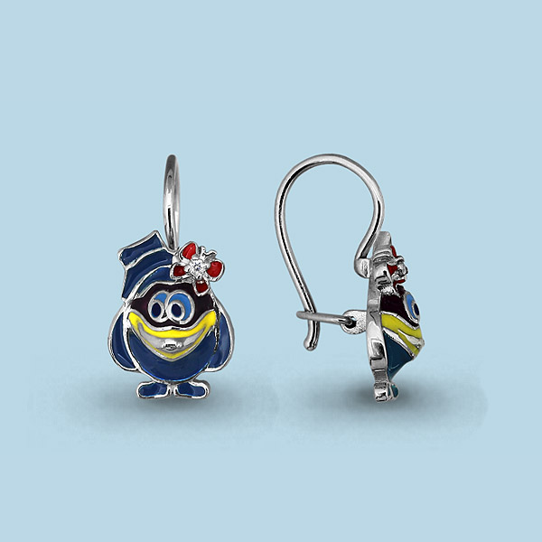 45143А Серьги из серебра с фианитами, эмалью из коллекции "Happy"