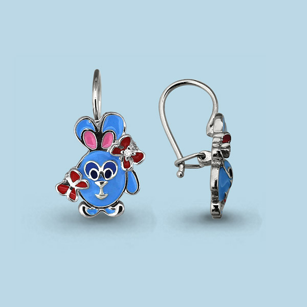 45146А Серьги из Серебра с фианитами, эмалью из коллекции "Happy"