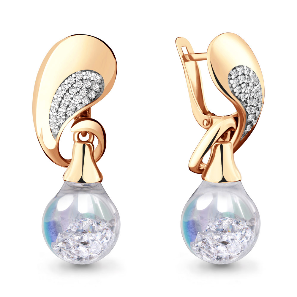 45347Г Серьги из Золота с стёклами, фианитами из коллекции "French ball"