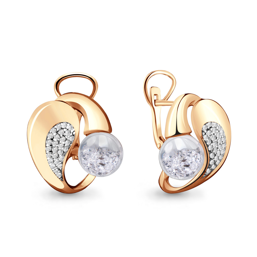 45393А Серьги из Золота с стёклами, фианитами из коллекции "French ball"