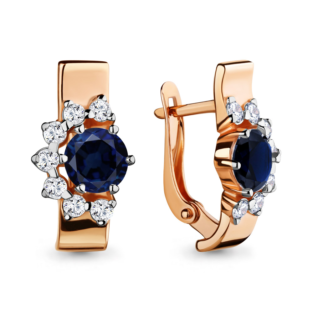 45878Б Серьги из Золота с наносапфирами, фианитами из коллекции "Клеопатра"