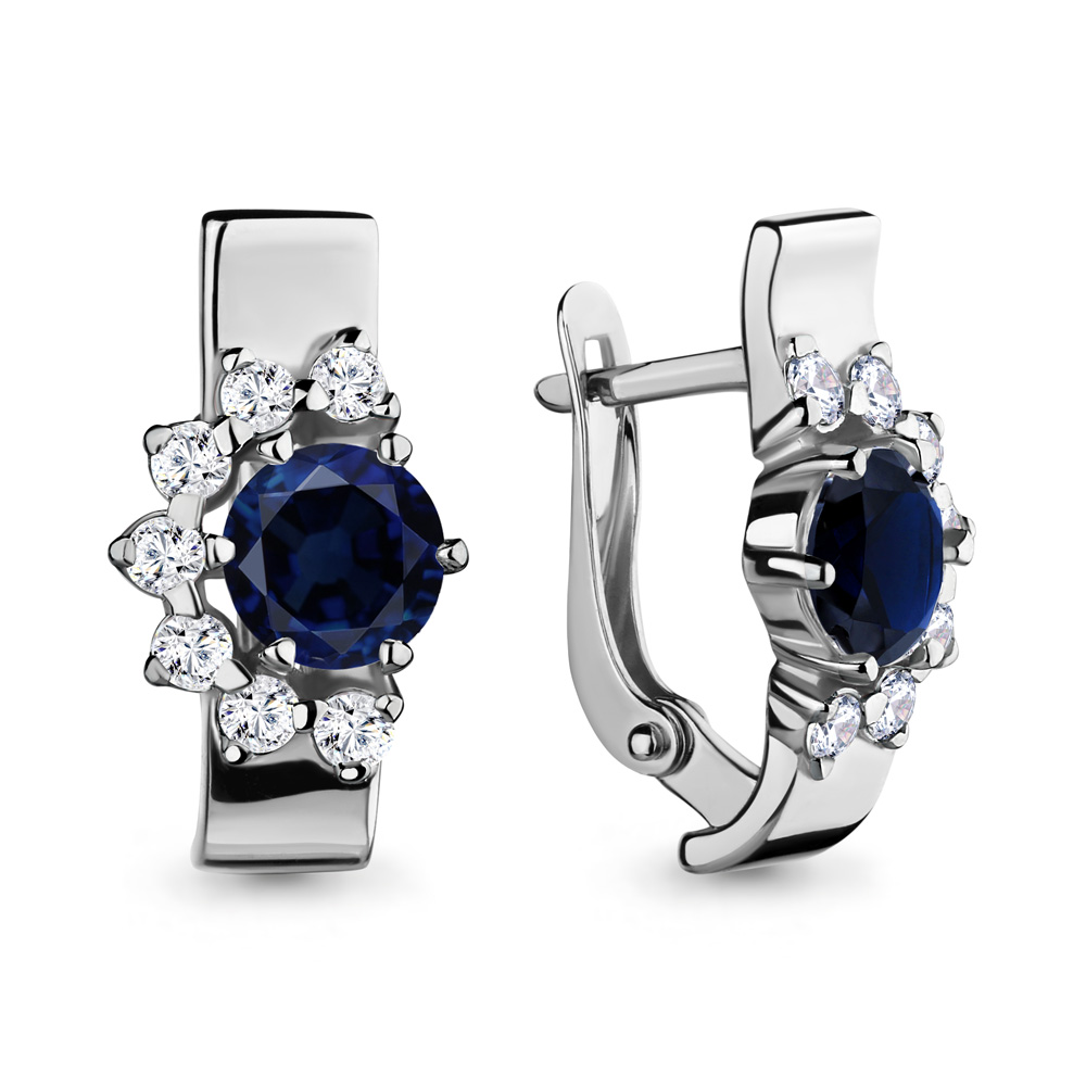 45878Б Серьги из Серебра с наносапфирами, фианитами из коллекции "Клеопатра"