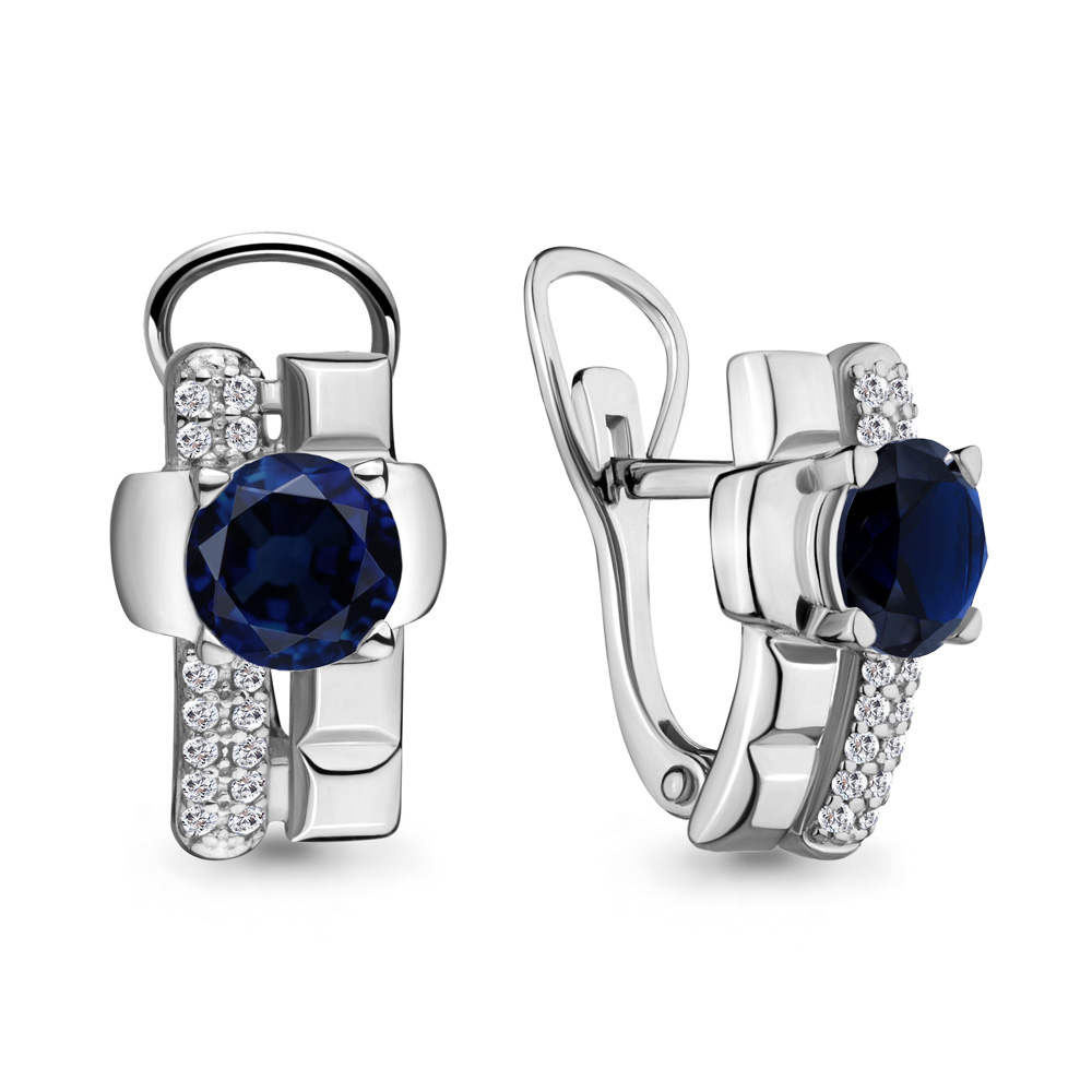 45880Б Серьги из Серебра с наносапфирами, фианитами из коллекции "Клеопатра"