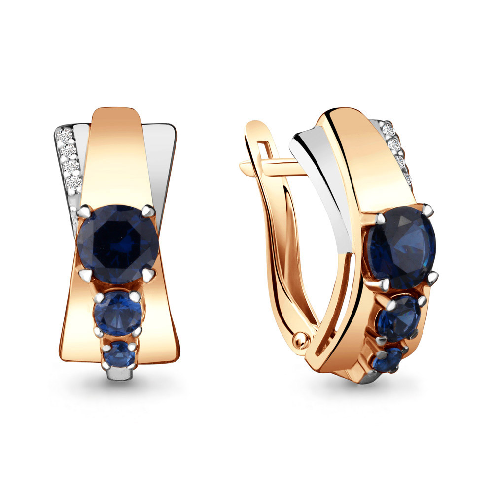 45881Б Серьги из Золота с наносапфирами, фианитами из коллекции "Клеопатра"