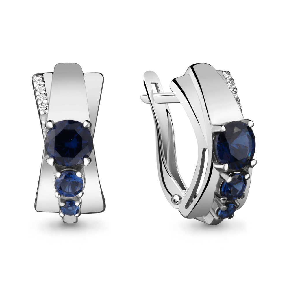 45881Б Серьги из Серебра с наносапфирами, фианитами из коллекции "Клеопатра"