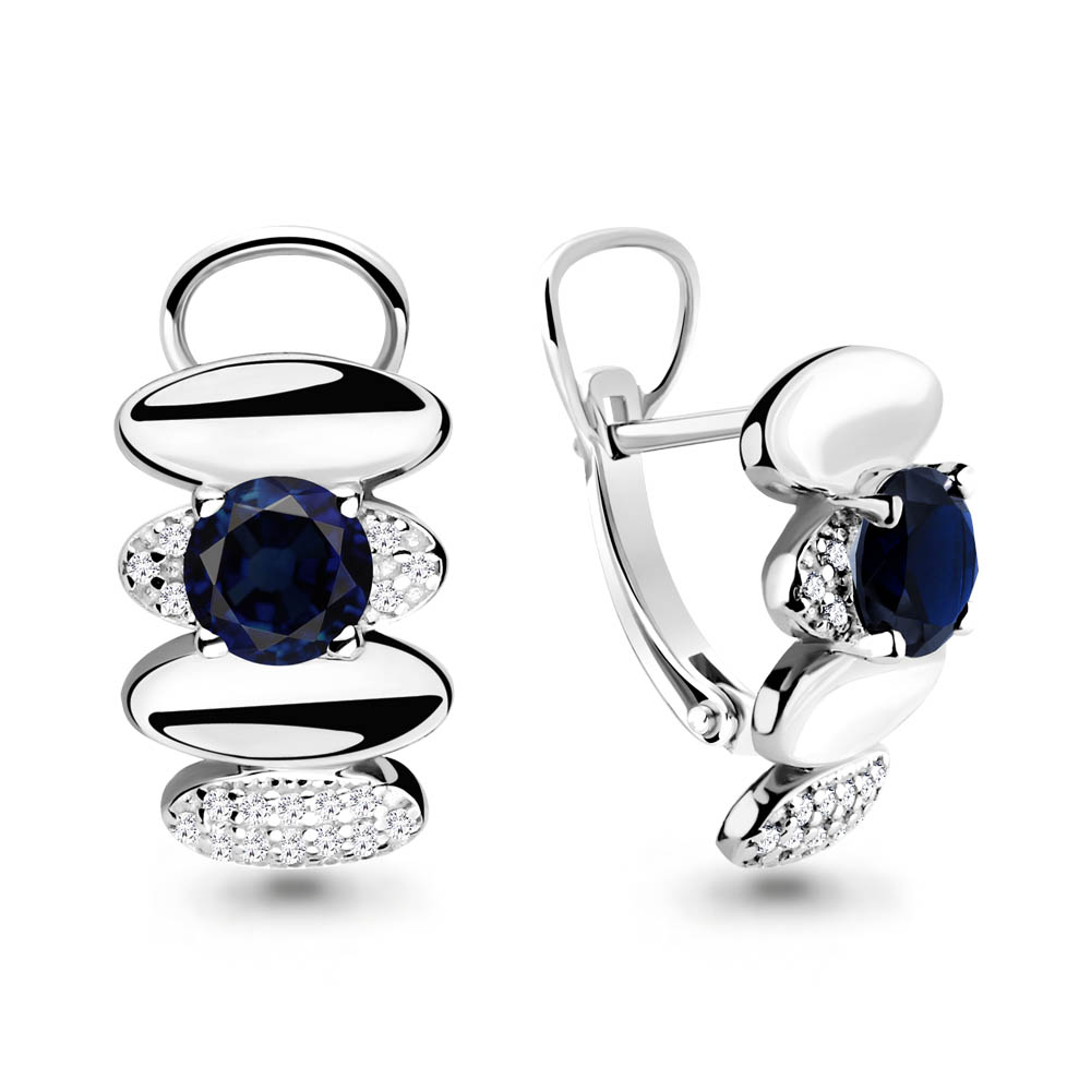 45883Б Серьги из Серебра с наносапфирами, фианитами