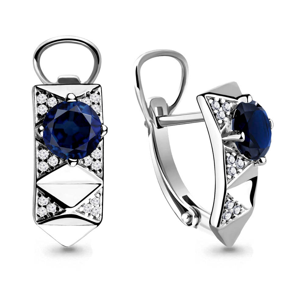 45884Б Серьги из Серебра с наносапфирами, фианитами из коллекции "Клеопатра"
