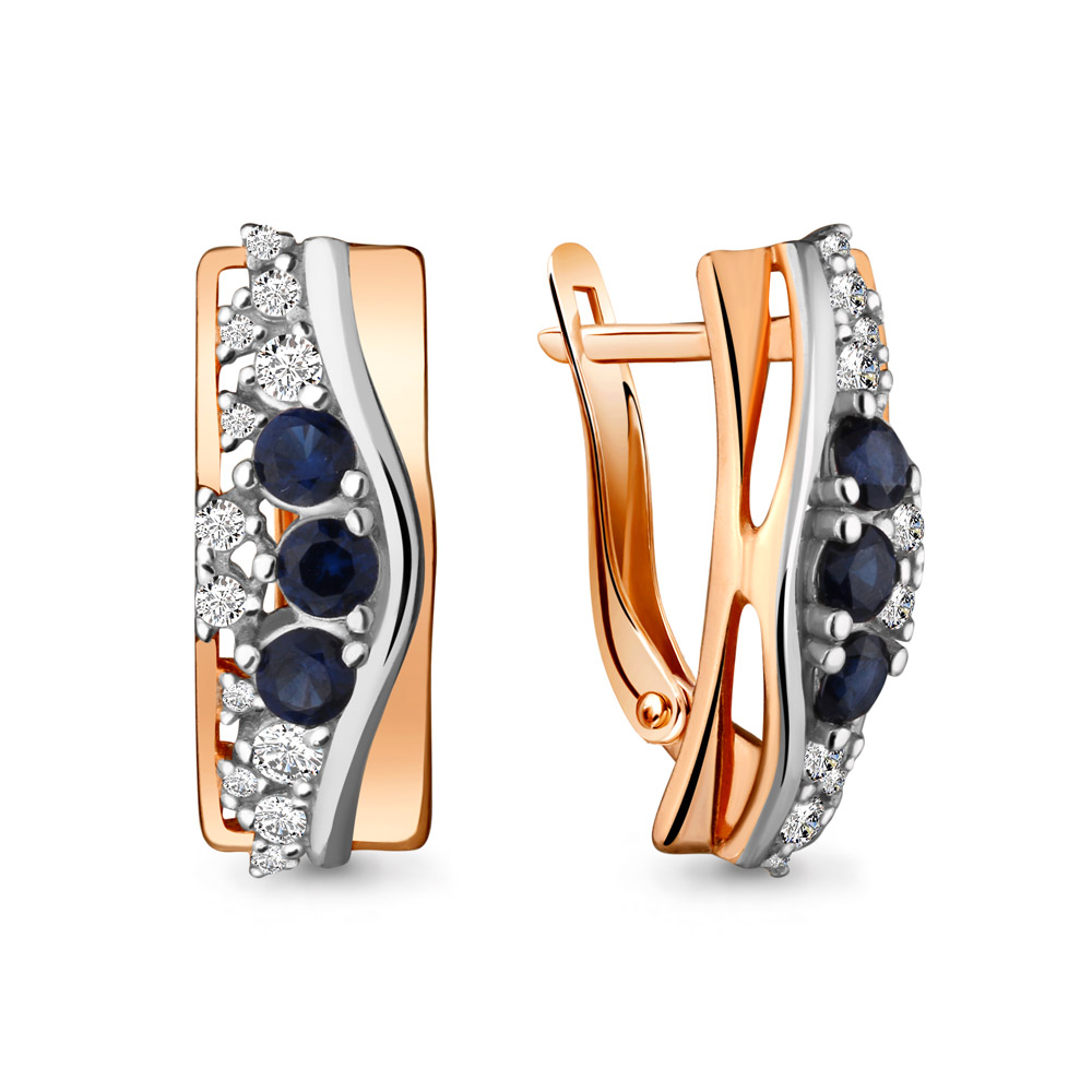 45892Б Серьги из Золота с наносапфирами, фианитами из коллекции "Клеопатра"