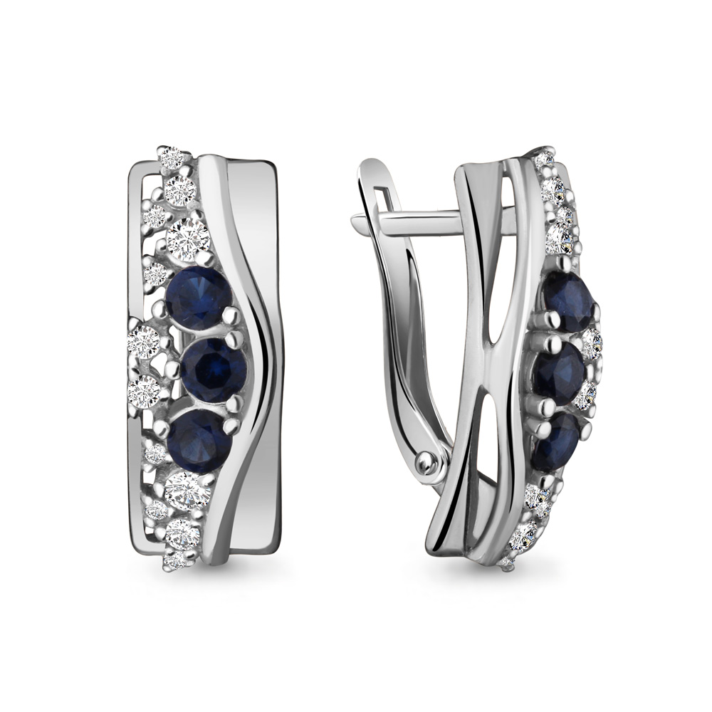 45892Б Серьги из Серебра с наносапфирами, фианитами из коллекции "Клеопатра"
