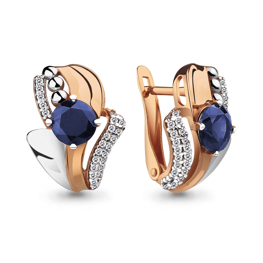 45902Б Серьги из Золота с наносапфирами, фианитами из коллекции "Клеопатра"