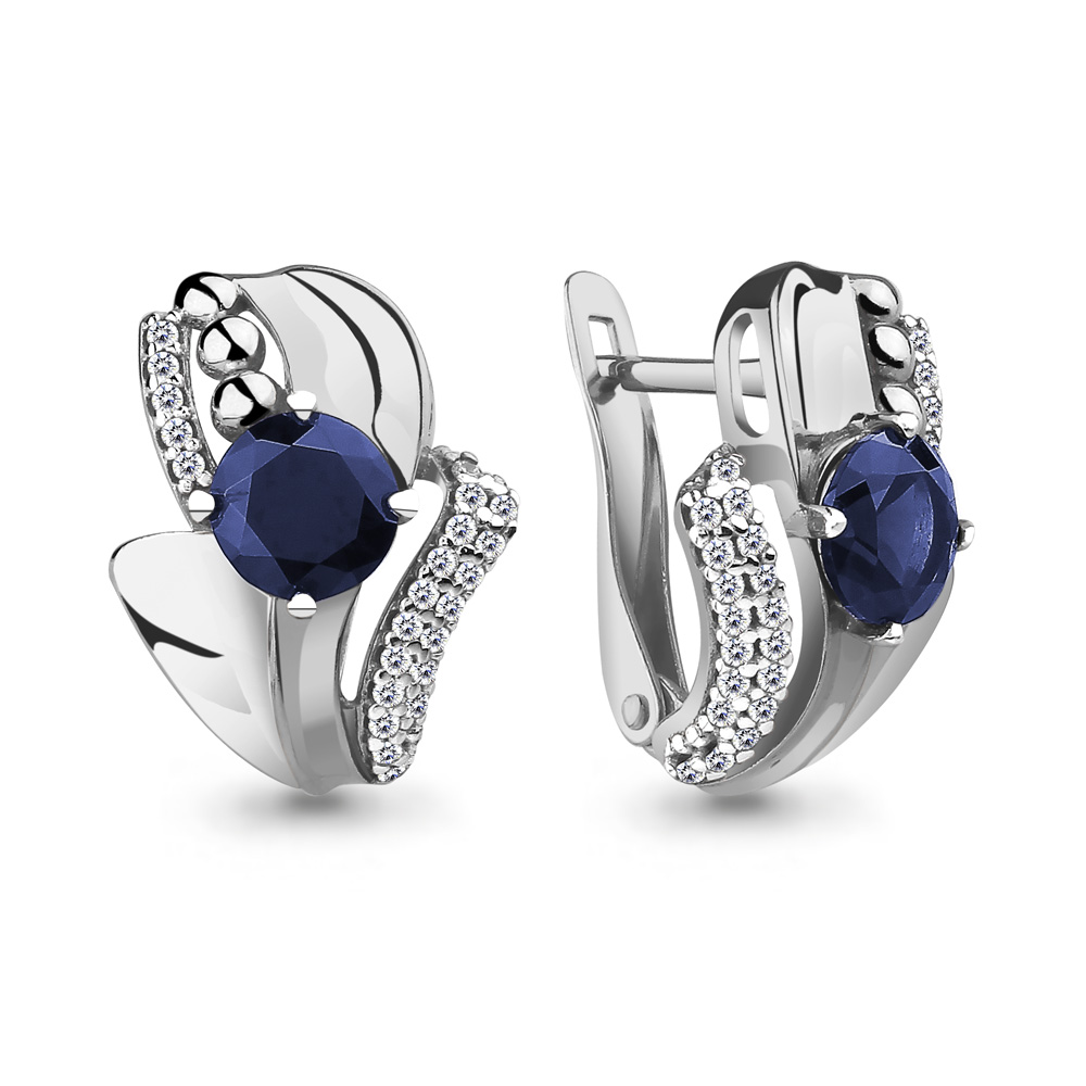 45902Б Серьги из Серебра с наносапфирами, фианитами из коллекции "Клеопатра"