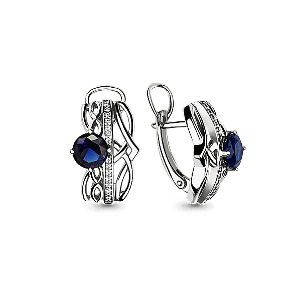 45905Б Серьги из Серебра с наносапфирами, фианитами из коллекции "Клеопатра"