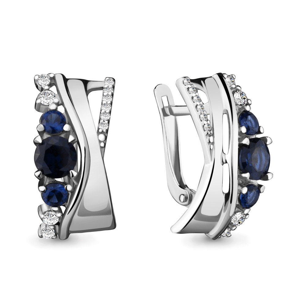 45906Б Серьги из Серебра с наносапфирами, фианитами из коллекции "Клеопатра"