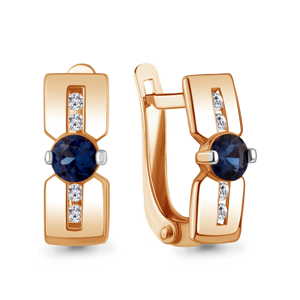 46108Н Серьги из Золота с наносапфирами, фианитами