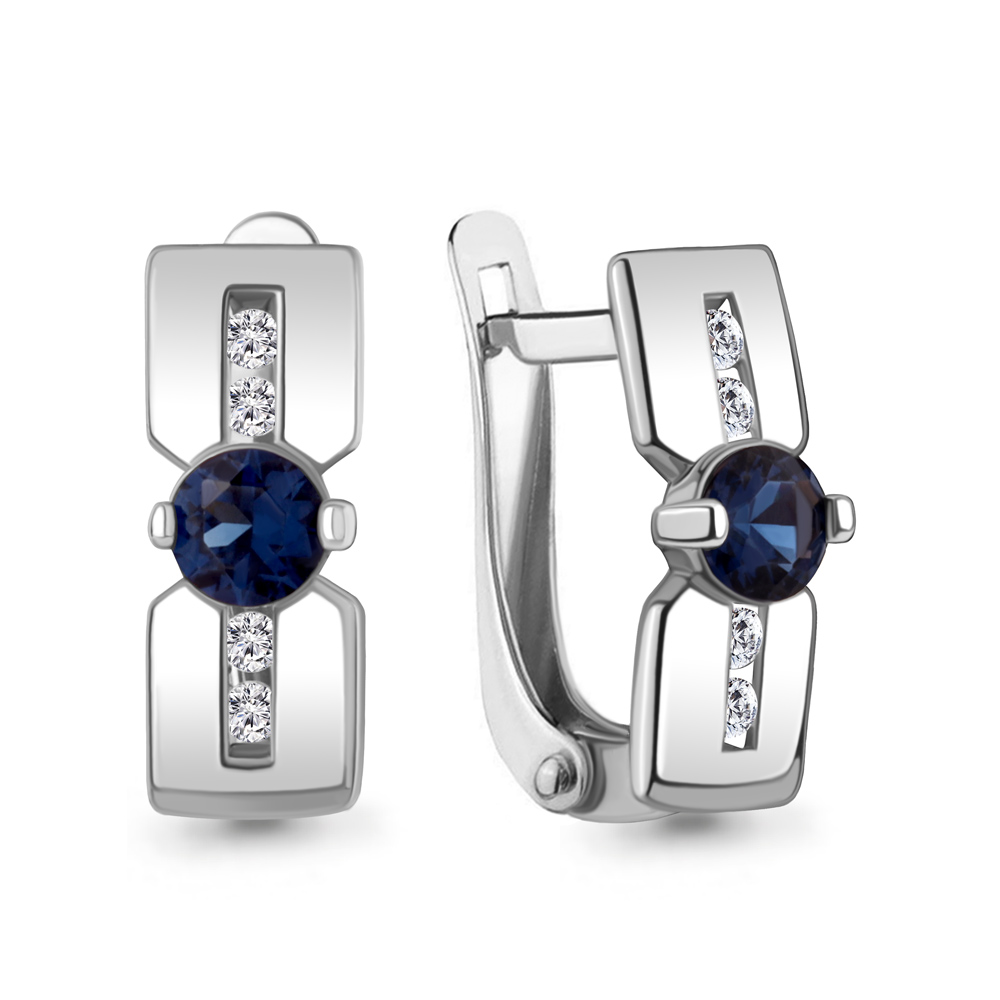 46108Н Серьги из Серебра с наносапфирами, фианитами