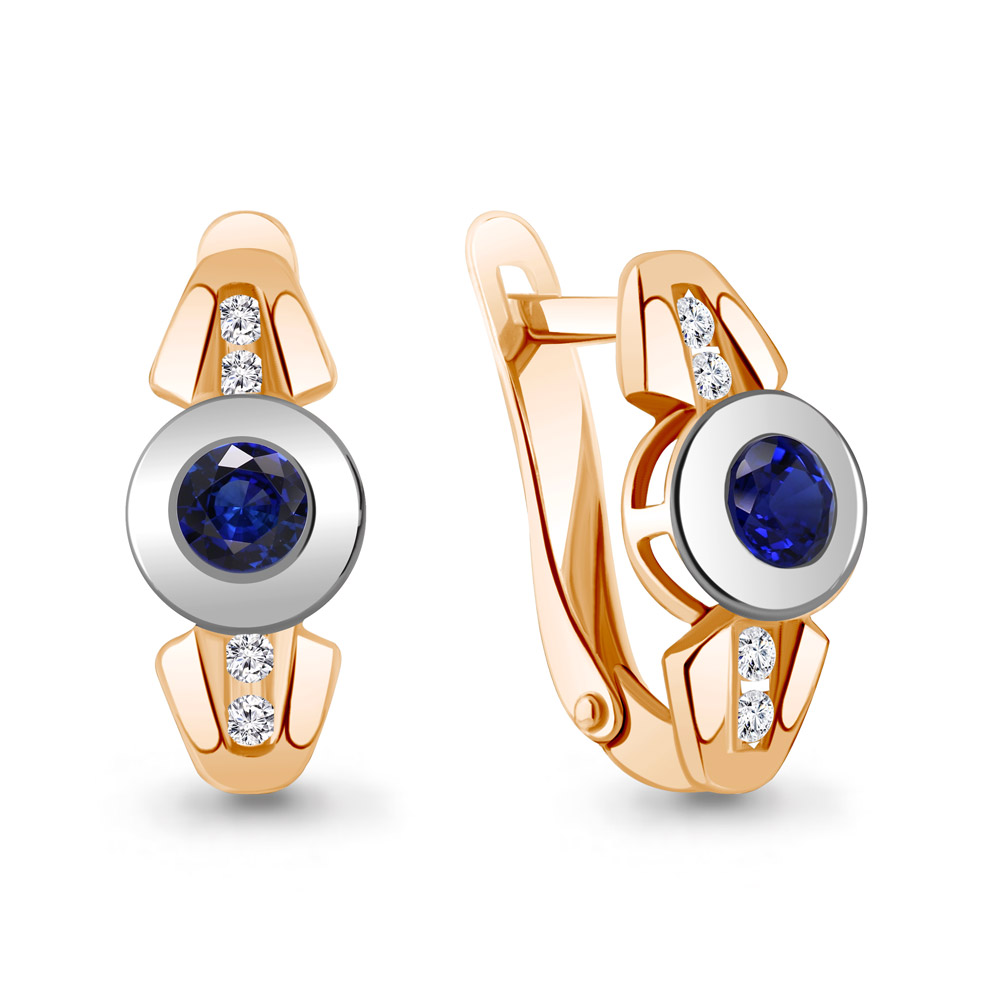 46110Н Серьги из Золота с наносапфирами, фианитами