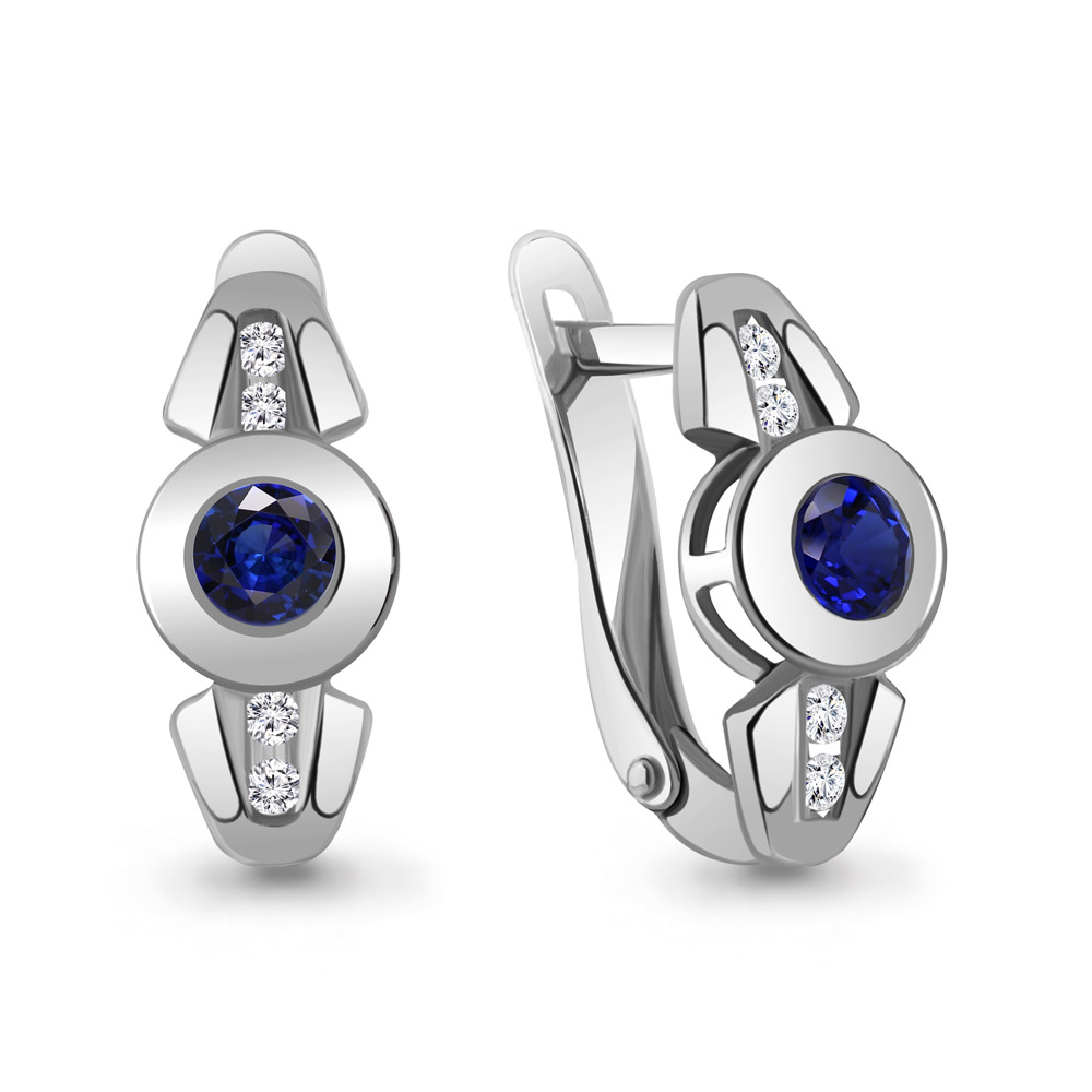 46110Н Серьги из Серебра с наносапфирами, фианитами