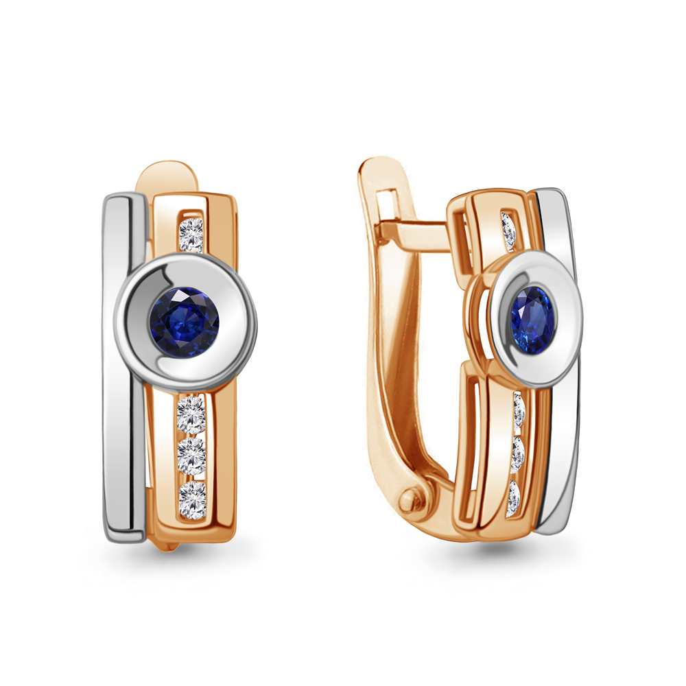 46114Н Серьги из Золота с наносапфирами, фианитами