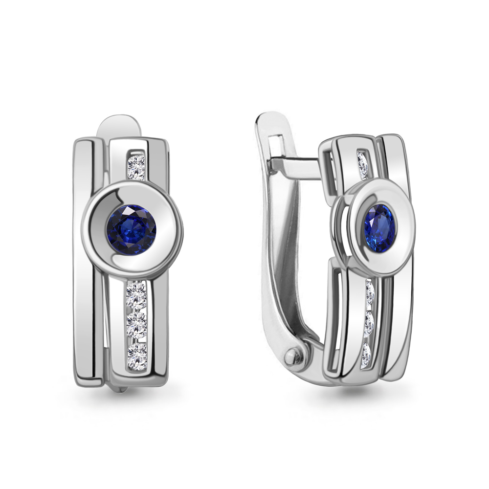 46114Н Серьги из Серебра с наносапфирами, фианитами