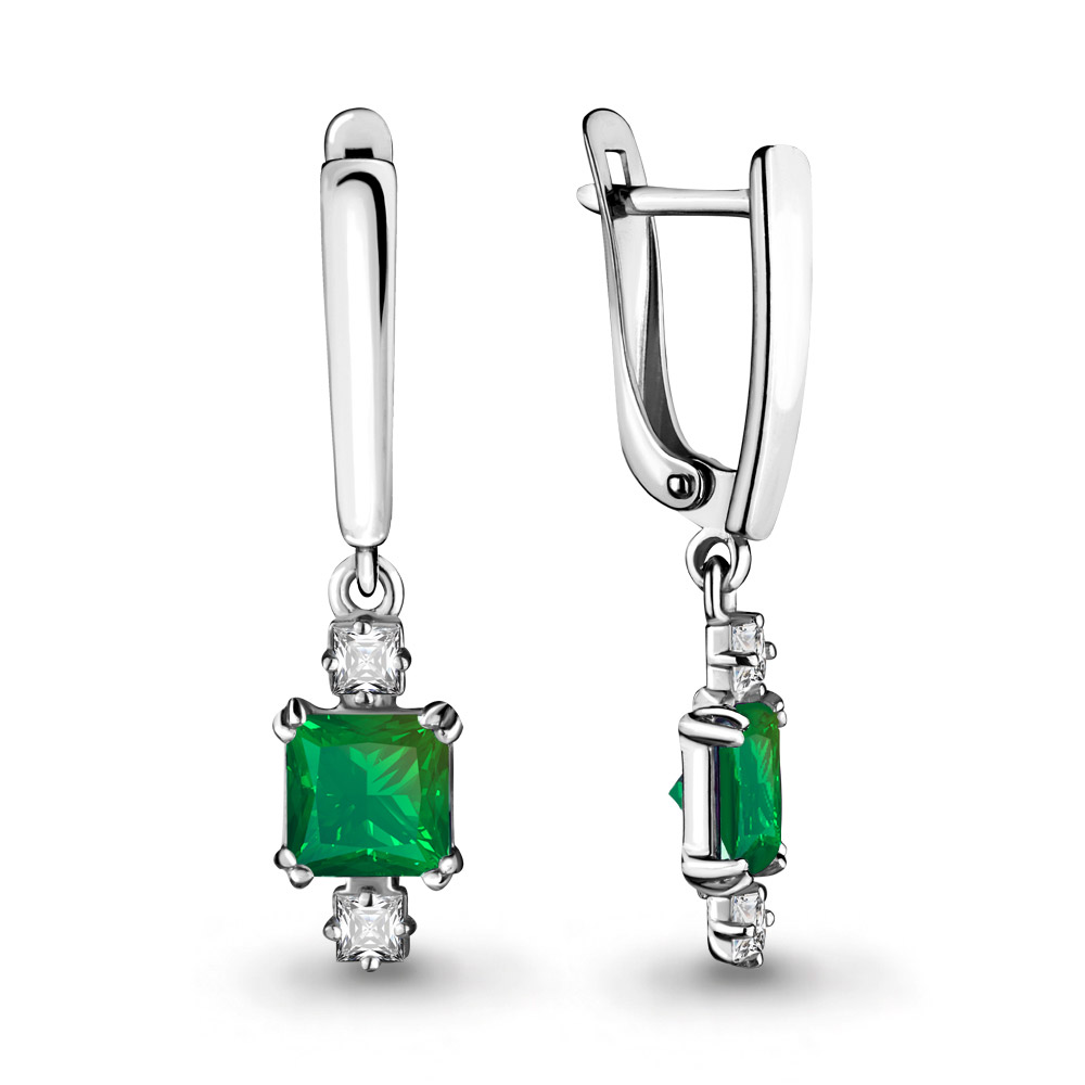 46174101П Серьги из Серебра с стёклами, фианитами