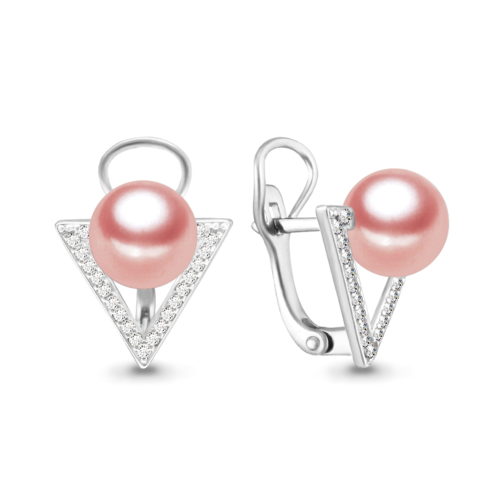 46315В Серьги из Серебра с имитациями жемчуга, фианитами