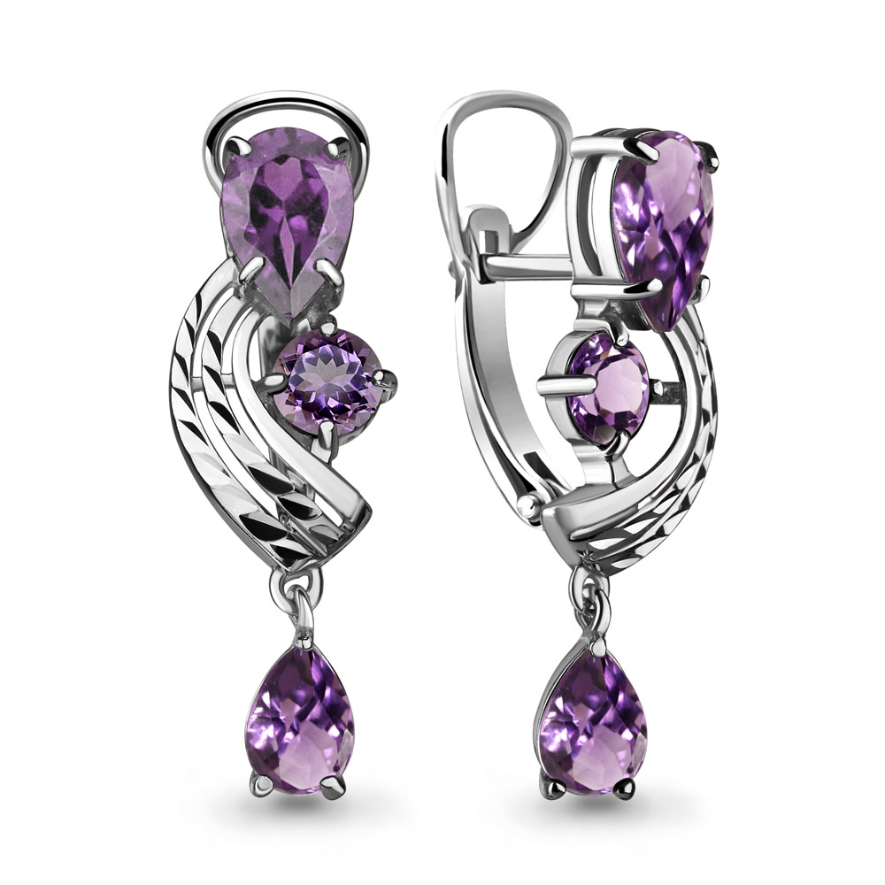 4641904 Серьги из Серебра с аметистами