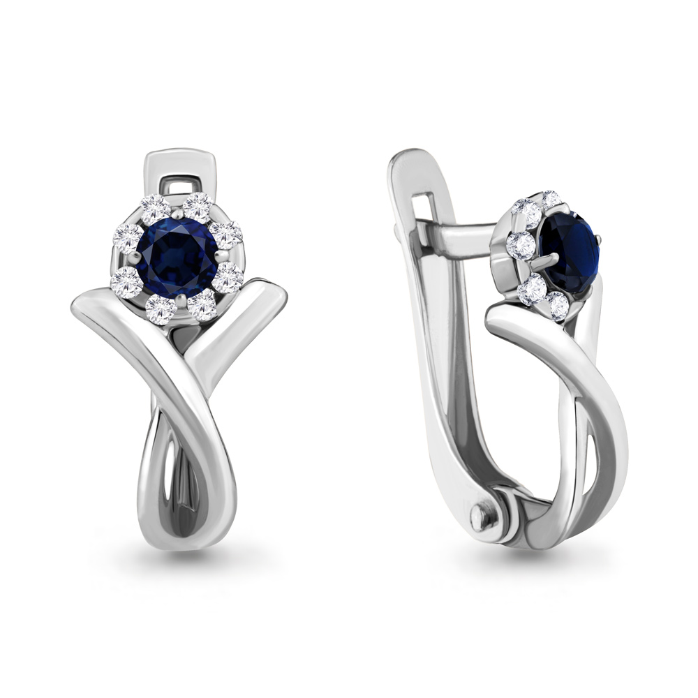 46484Б Серьги из Серебра с наносапфирами, фианитами