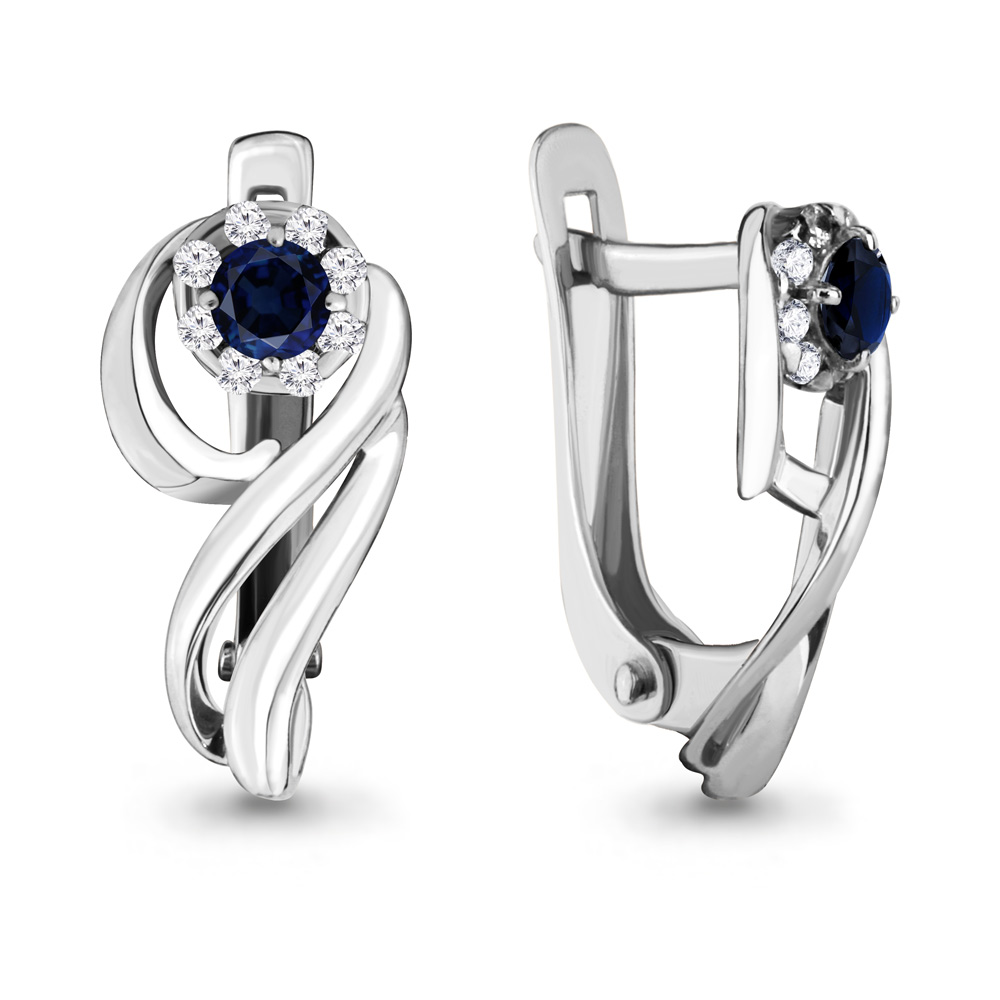 46486Б Серьги из Серебра с наносапфирами, фианитами