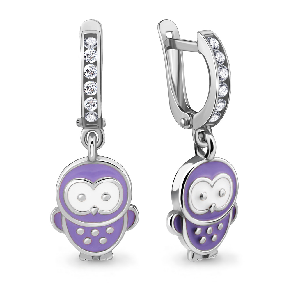 46539А Серьги из Серебра с фианитами, эмалью из коллекции "Happy"