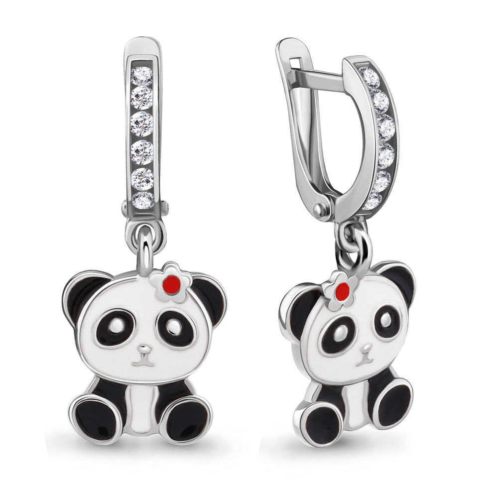 46540А Серьги из Серебра с фианитами, эмалью из коллекции "Happy"